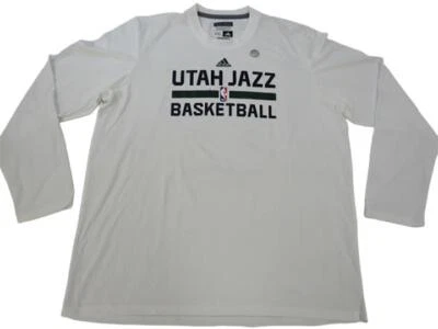 NEW Utah Jazz Mens Sizes L-XL-2XL-Tall Adidas Climalite Long Sleeve White Shirt - Image 1 of 4