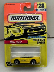 1996 MATCHBOX SUPERFAST #28 YELLOW MITSUBISHI SPYDER NEW ON CARD - Picture 1 of 3