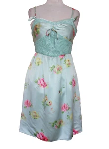 Vintage Betsey Johnson New York Dress Size 4 Women Floral Print Satin Lace Trim - Picture 1 of 5