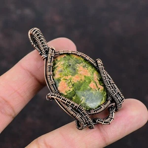 Copper Heart Chakra Natural Unakite Wife Unique New Wire Wrapped Pendant Jewelry - Picture 1 of 6