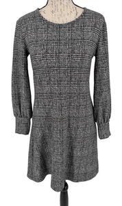 Ann Taylor Dress Med Petite Black White Plaid Academia Preppy - Picture 1 of 15