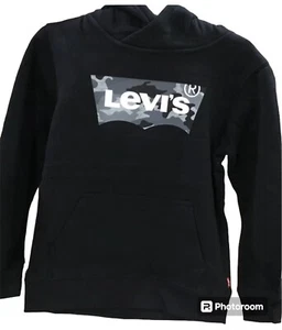 Levi's Boys Size 6 Hoodie Sweatshirt Black Camo Batwing Logo Pullover Hooded - Picture 1 of 4