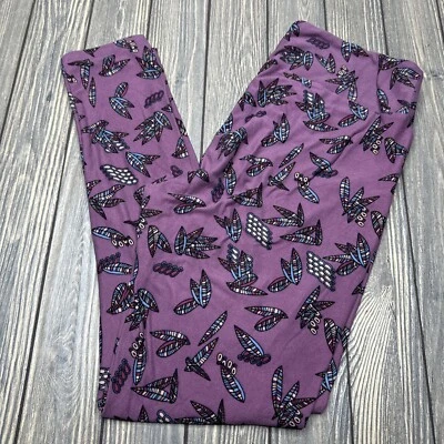 NUEVO Leggings LuLaRoe TC Altos y Curvilíneos Mosaico Púrpura con Estampado de Plumas Foto 1 de 4