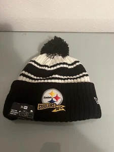New Era NFL Pittsburgh Steelers 2022 Knit Sideline Beanie Winter Hat Pom Cuff - Picture 1 of 4