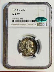 1948 D Washington Quarter NGC MS-67 CAC - Picture 1 of 3