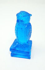 Vintage Degenhart Glass Willow Blue Owl On Books Figurine Paperweight Sapphire