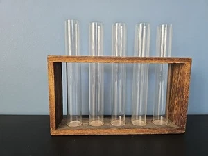 5 Test Tube Propagation Station Wall Hanging Glass Wood Planter Plant Terrarium - Picture 1 of 10