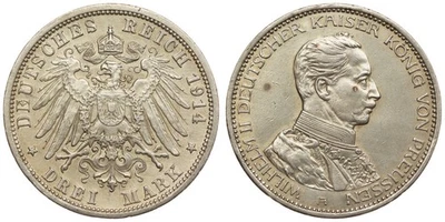 German Empire 3 Mark 1914 Prussia - Wilhelm II Silver Coin - Image 1 of 3