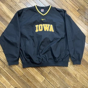 Vintage Nike Iowa Hawkeyes Windbreaker XL Black Center Swoosh Pullover Jacket - Picture 1 of 9