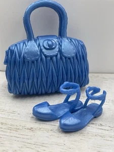 Barbie Doll Accessory Fashionista Handbag & Shoes Blue Shiny Texture Bag - Picture 1 of 14