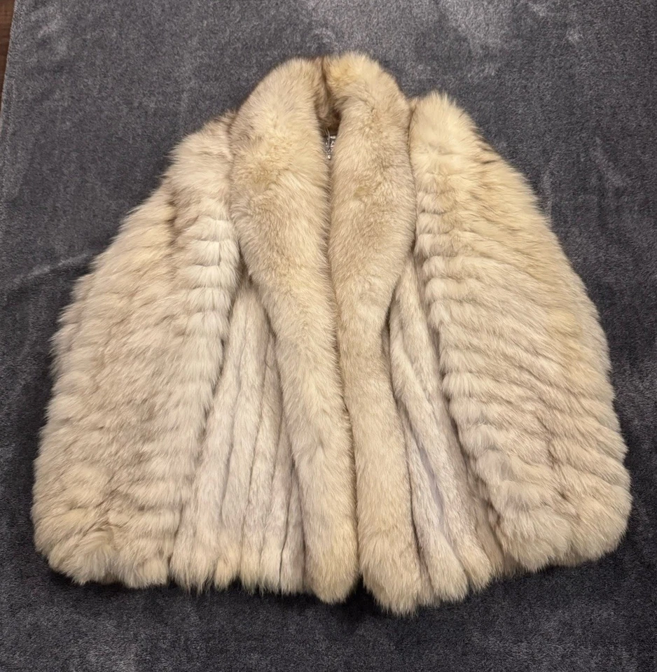Abrigo de piel de zorro SAGA vintage para mujer talla XL ETIQUETA PLATEADA blanco gris Foto 1 de 4