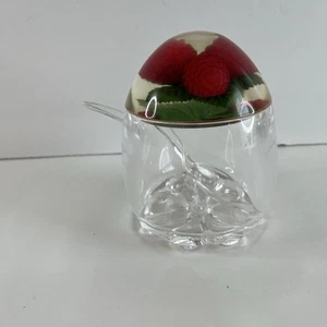 VTG  Lucite JAM Jelly Jar  RASPBERRIES  ACRYLIC W/ Spoon Lid Pot Aprox 5” - Picture 1 of 11