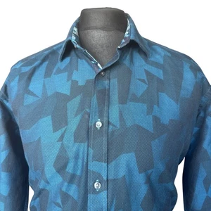 TED BAKER Shirt Mens Size 16 Fits LARGE (42") Long Sleeve Turquoise Patterned - Picture 1 of 12