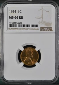 1934 1C RB Lincoln Wheat One Cent NGC MS66RB 8155903-004 - Picture 1 of 2