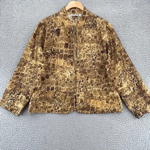 Chicos Jacket Womens 2 US Large Brown Croc Print Silk Open Front Everyday Casual - Picture 1 of 11