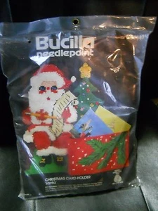 Bucilla Christmas Card Holder Needlepoint Kit Santa Wool Yarn Vintage Sealed - Picture 1 of 7