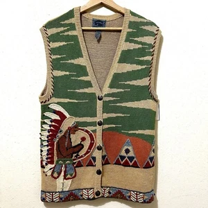 Vintage Cambridge Dry Goods Aztec Indian Linen Cotton Sweater Vest Small - Picture 1 of 7
