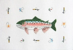 Needlepoint Handpainted Trout Pillow Silver Needle 14x10 - Picture 1 of 4