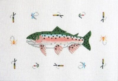 Needlepoint Handpainted Trout Pillow Silver Needle 14x10 - Image 1 of 4
