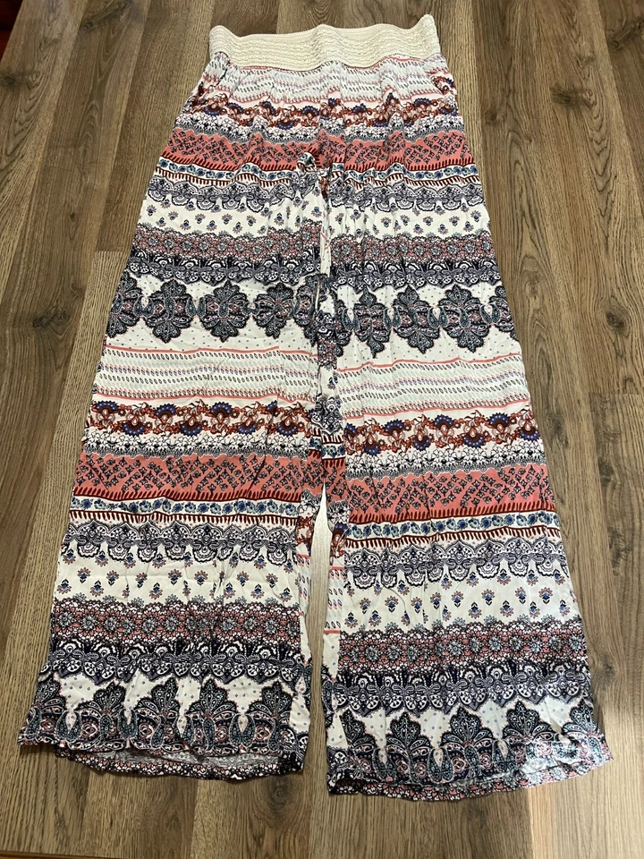 Pantalones Joe B, Para Mujer Talla XL, Blanco Rojo Negro, Floral, Pull On, Pierna Ancha Foto 1 de 4