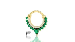 ANELLO SETTO NASO SMERALDO ORO MASSICCIO 14K CON DIAMANTI - Foto 1 di 5