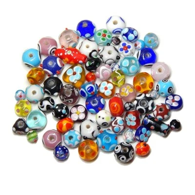 LAMPWORK BEADS 6mm TO 5mm ASSORTMENT MIX 60pcs + BONUS 5 TO 8mm RONDELLE 40pcs  - Image 1 of 2