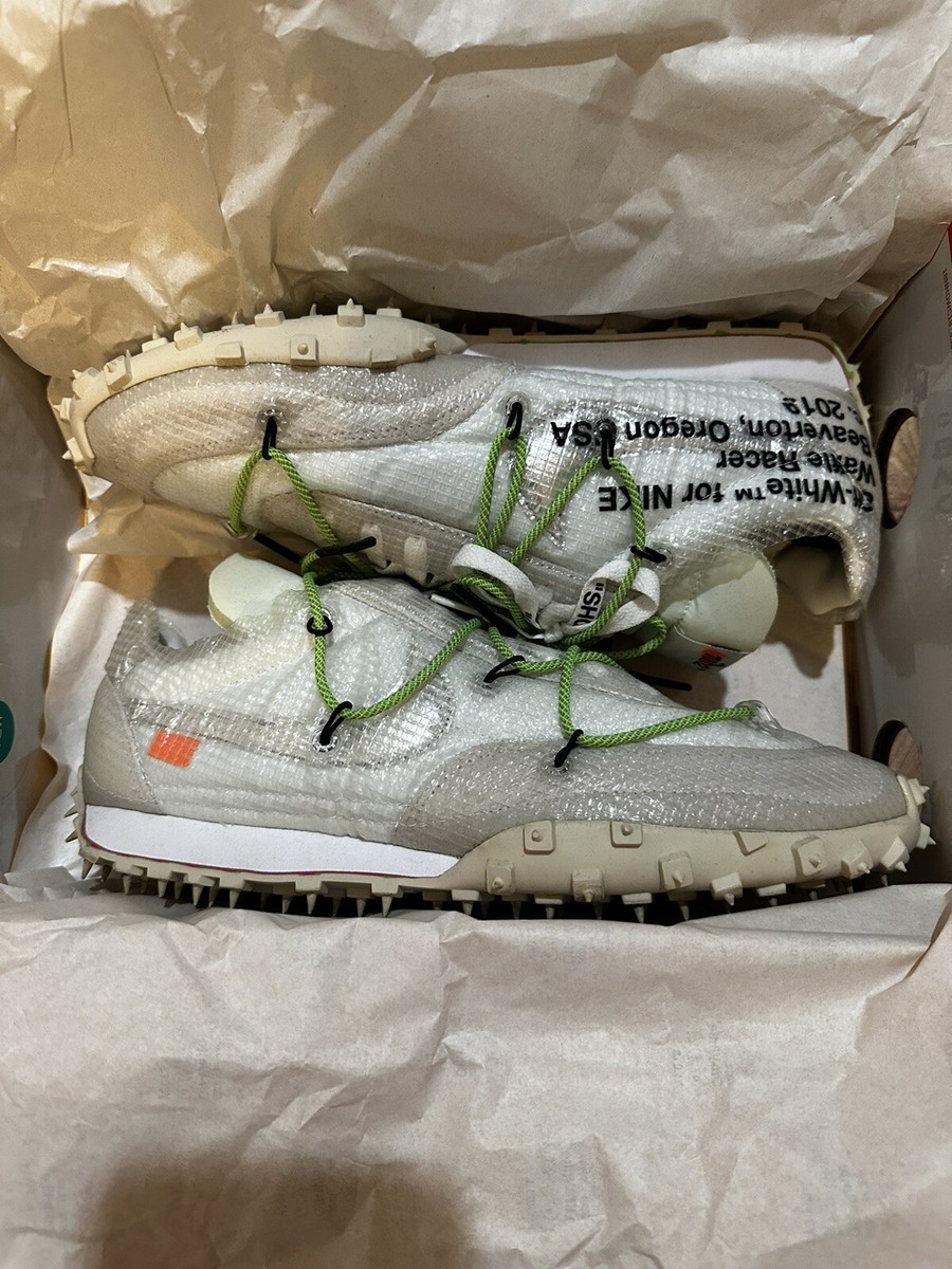 off white waffle racer white on feet