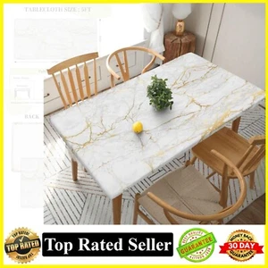 5FT Marble Texture Tablecloth with Elastic Edge Rectangle Waterproof Oil Proof - Picture 1 of 10