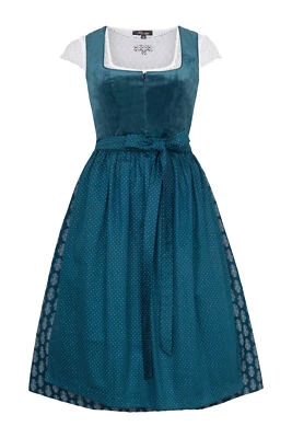 Dirndl Samy petrol Samt Trachtenkleid Damendirndl 2-teilig Rocklänge 65 cm - Bild 1 von 4