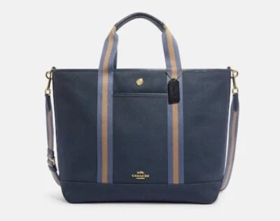 Coach Leather Canvas Midnight Blue Ellis Weekender Tote Bag Crossbody Web Strap - Image 1 of 4
