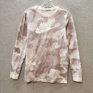Nike Boys T-Shirt XL Gray Camo Logo Long Sleeve Crew Neck - Picture 1 of 8