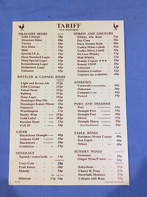 Vintage Bar/Pub Price List 1970’s 1970's Birthday Present • 3.45£