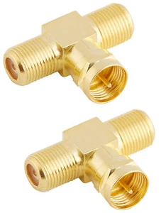 Poppstar 2x SAT TV Coax Verteiler T-Stück 2x F-Buchse auf 1x F-Stecker vergoldet - Afbeelding 1 van 1