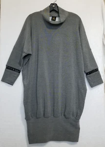 STELLA and LORI Dress Grey Stretch Jersey Mock Neck Lattice Cuff Banded Hem - Picture 1 of 7