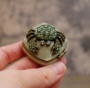 Vintage Rhinestone Nautical Crab Hinged Trinket Pill Box - Picture 1 of 8