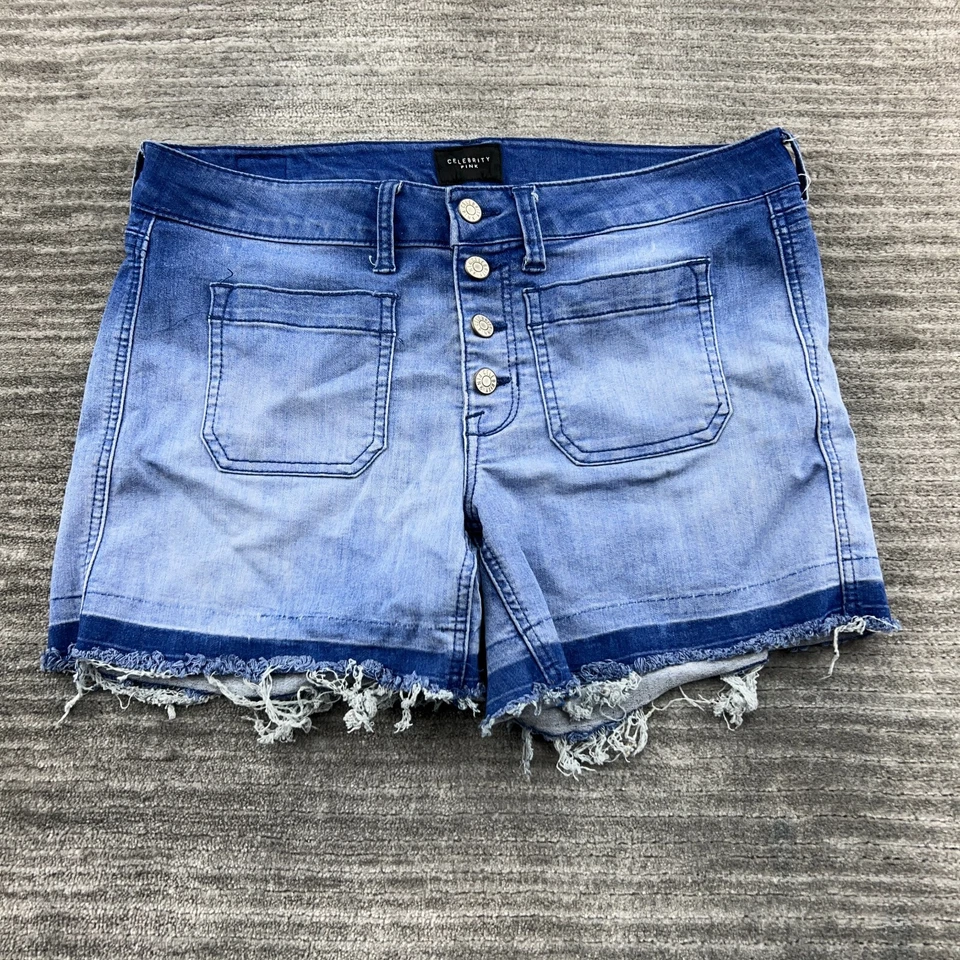 Celebrity Pink Shorts Sz 11/30 Womens Cut Off Button Fly Medium Wash Blue Denim - Image 1 of 4