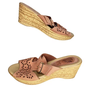 Spring Step Size 40 Platform Wedge Sandals 9 US Slides Pink Leather Laser Italy - Picture 1 of 6
