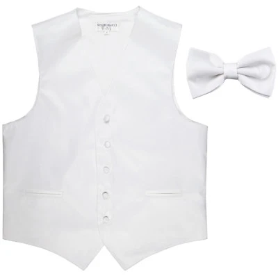 New Poly Formal Men's Tuxedo Vest Waistcoat & pretied bowtie solid white - Image 1 of 4