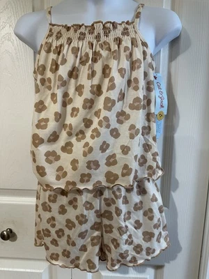 NWT Girls L 10/12 Cat & Jack 2pc Smocked Leopard Animal Print Tank Top Pajamas - Image 1 of 4