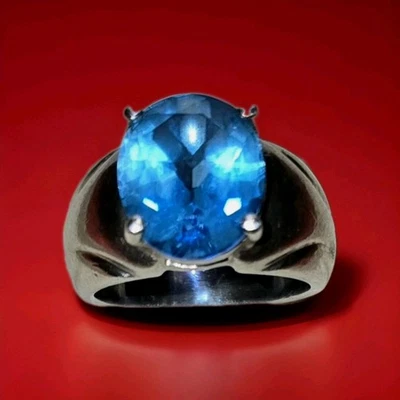 Anello Argento  Sterling 925 con Topazio Azzurro Swiss Blu dal taglio ovale! - Immagine 1 di 4
