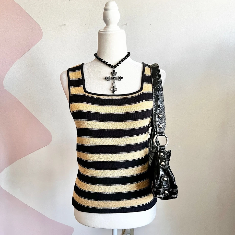 Camiseta sin mangas vintage a rayas cuello cuadrado Y2K indie sleaze retro preppy mediana Foto 1 de 4