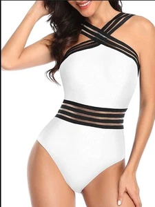 Kenneth Cole Medium White One Piece Crisscross Straps Swimsuit New Without Tag - Picture 1 of 9
