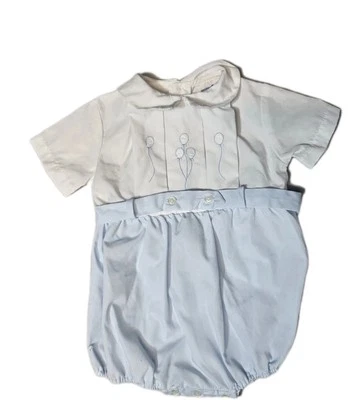 Mameluco vintage Petite Ami bebé niño 0-3 meses azul blanco Foto 1 de 3