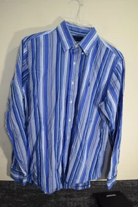 Camisa Polo Ralph Lauren Calce Personalizado Manga Larga Con Botones PARA HOMBRES L Rayas Azul - Imagen 1 de 16