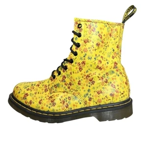 Botas de combate Dr. Martens 1460 de cuero para mujer talla 10 amarillas estampado floral con cordones - Imagen 1 de 10