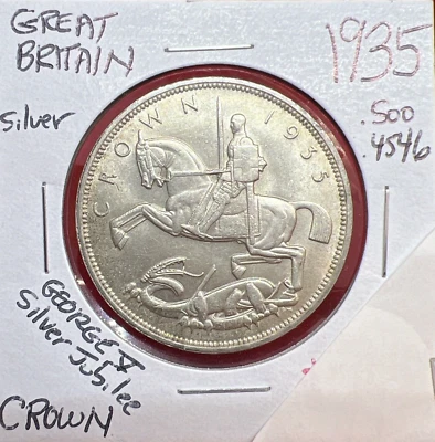 Moeda da coroa da Grã-Bretanha 1935 UNC prata não circulada Jubileu Rei George V - Imagem 1 de 4