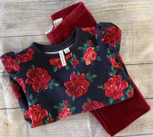 Girls Janie and Jack Rose Sweatshirt And Red Velour Leggings EUC Sz 10 - Picture 1 of 2