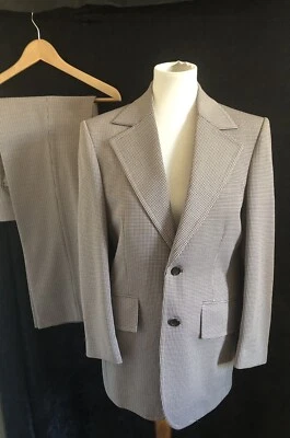 Traje pantalón de poliéster vintage para mujer a cuadros pata de gallo negro tostado talla mediana/larga Foto 1 de 4