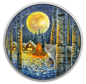 2017 Animals in the Moonlight "LYNX" Pure Silver Coin, Glow-In-The-Dark, CANADA - Picture 1 of 4