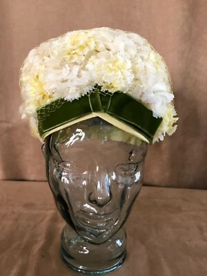 Sears Millinery Vintage Yellow bow flowers cloche hat net womens netting MCM - Image 1 of 4
